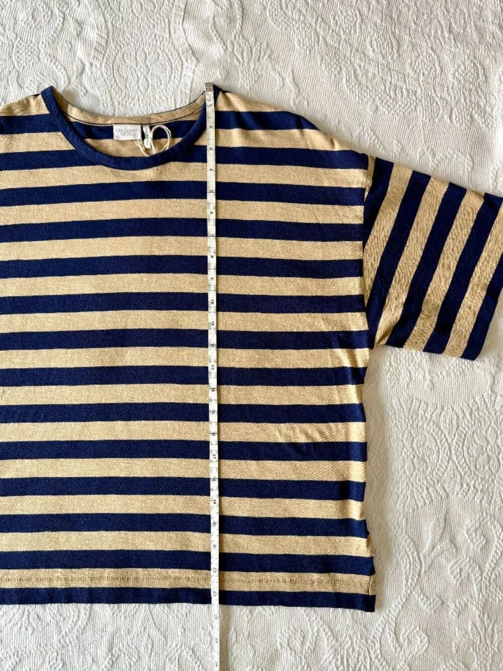 Toast Bold Stripe Cotton Boxy Tee in Blue/Sand - Sz. Small - Brand New with Tags - Picture 12 of 13